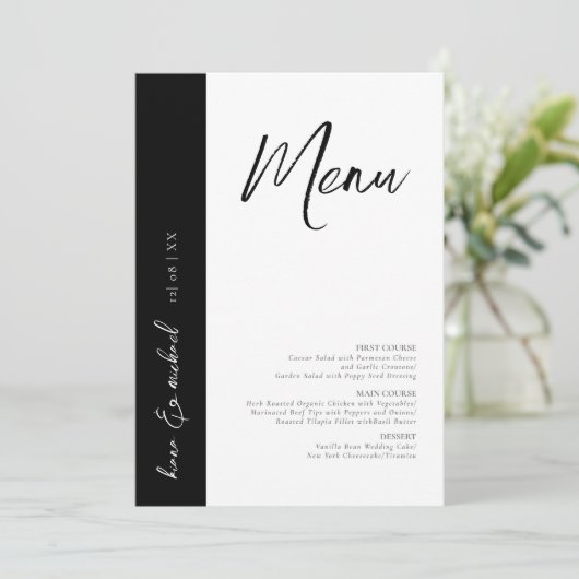 Liebe Calligraphy Wedding Menu B&W ID940 (Stehend Vorderseite)