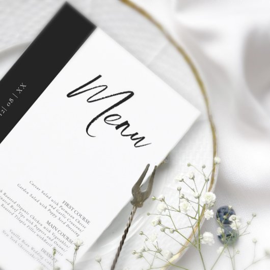 Liebe Calligraphy Wedding Menu B&W ID940
