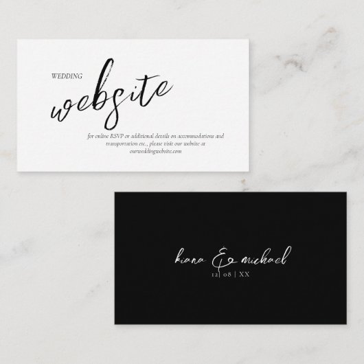 Liebe Calligraphy Wedding Website B&W ID940 Begleitkarte (Vorne/Hinten)