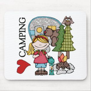 Liebe-Camping des blondes Haar-Mädchen-I Mousepad