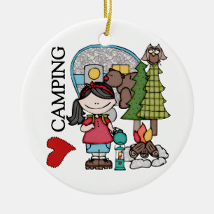 Liebe-Camping des schwarzes Haar-Mädchen-I Keramik Ornament