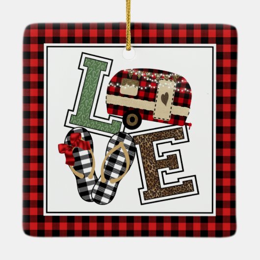 Liebe Camping Moderne Weihnachtscamper Flip Flops Keramikornament (Rückseite)
