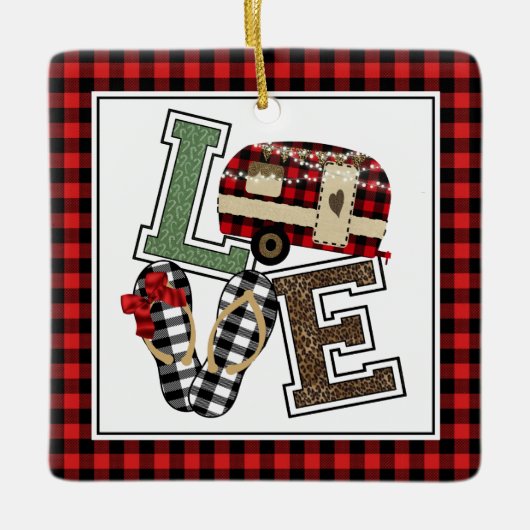Liebe Camping Moderne Weihnachtscamper Flip Flops Keramikornament (Vorderseite)