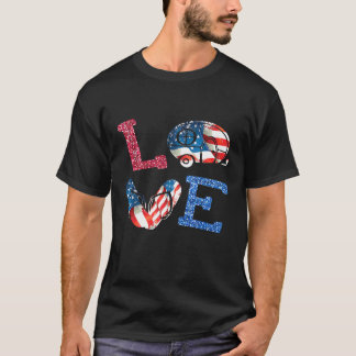 Liebe Camping USA Flag 4. Juli Dreh Flop Camper T-Shirt