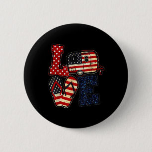 Liebe Camping USA-Flagge 4. Juli Flip Flop Camper Button