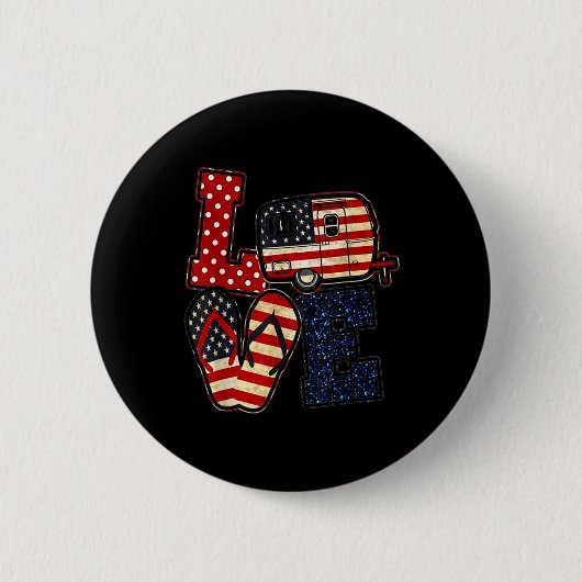 Liebe Camping USA-Flagge 4. Juli Flip Flop Camper Button (Vorderseite)