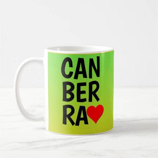Liebe Canberra (oder Ihr Text) Herz auf grünem Gol Kaffeetasse (Links)