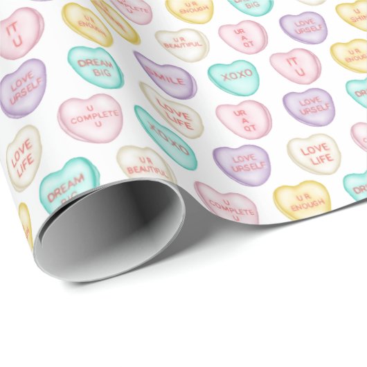 Liebe Candy Hearts - Weißes Papier Geschenkpapier (Rolleneckpunkt)