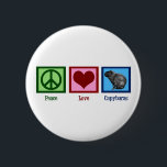 Liebe Capybaras Button<br><div class="desc">Ein Friedenszeichen, ein Herz und eine niedliche Capybara. Peace Liebe Capybaras Geschenk für einen exotischen Tierbesitzer.</div>