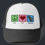 Liebe Capybaras Truckerkappe<br><div class="desc">Ein Friedenszeichen, ein Herz und eine niedliche Capybara. Peace Liebe Capybaras Geschenk für einen exotischen Tierbesitzer.</div>