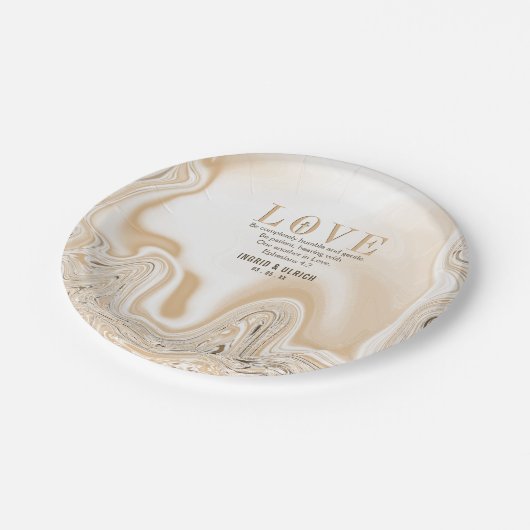 Liebe Caramel Marble Swirl Scripting Ephesians 4:2 Pappteller (Schrägansicht)