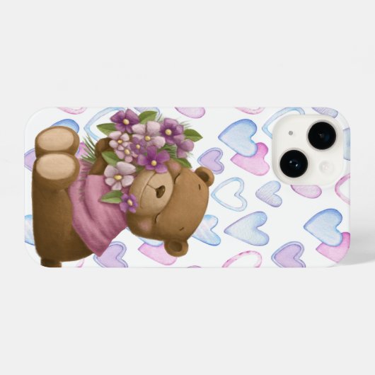 Liebe Cartoon Bear Bouquet Blume iPhone Hülle (Rückseite (Horizontal))