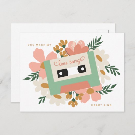 Liebe Cassette Valentine Postkarte (Vorne/Hinten)