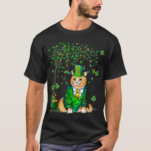Liebe Cat St Patricks Day Vierblättriges Kleeblatt T-Shirt (Vorderseite)