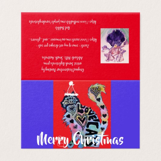 Liebe Cats Cat Merry Red Lila Weihnachtskarte Set (Außenseite Aufgefaltet)