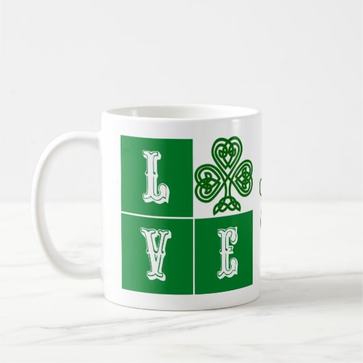 Liebe Celtic Kleeblatt Herz Irland Motto Kaffeetasse (Links)