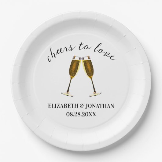 Liebe Champagnerbrille Pappteller (Vorderseite)