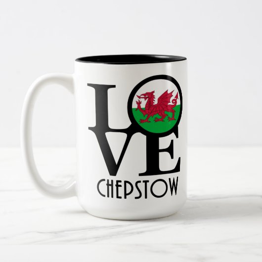 LIEBE Chepstow Wales 15oz Zweifarbige Tasse (Links)
