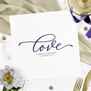 Liebe - Chic Navy Blue Script Hochzeit Minimalisti Serviette