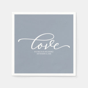Liebe - Chic Schrift Staublau Hochzeit Serviette