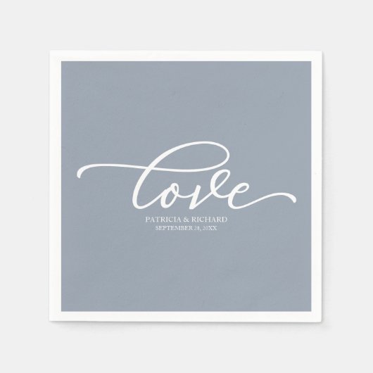 Liebe - Chic Script Dusty Blue Wedding Serviette (Vorderseite)