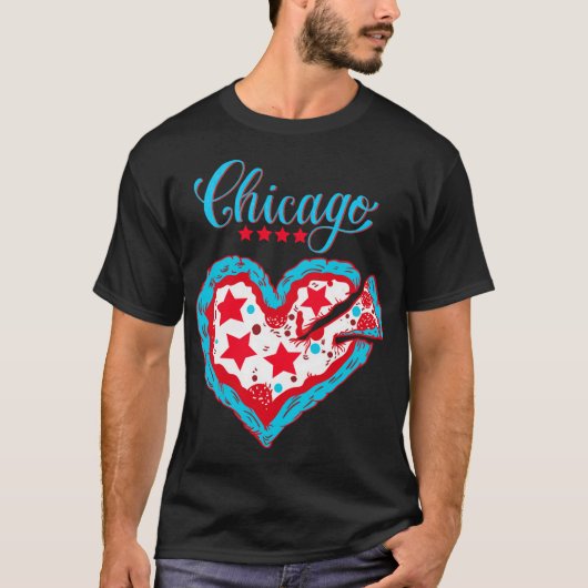 Liebe Chicago Pizza Heart Chicago Flag Geschenk T-Shirt (Vorderseite)