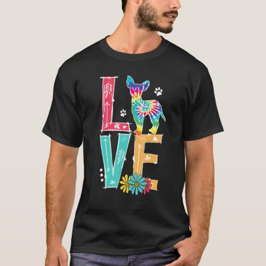 Liebe Chihuahua Gefärbte Krawatte Rainbow Dog Love T-Shirt (Vorderseite)