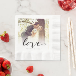 Liebe Classic Script Chic Calligrafy Foto Wedding Serviette