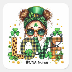 Liebe CNA Krankenpflege St Patrick's Day Quadratischer Aufkleber