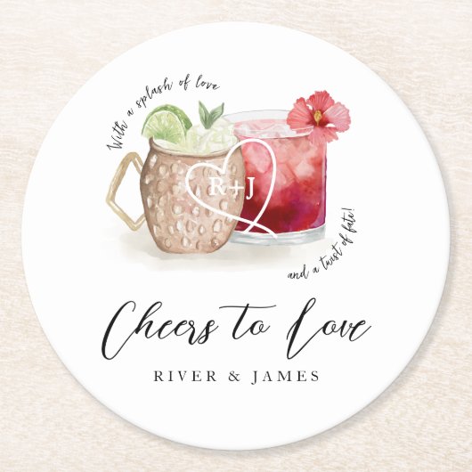 Liebe Cocktail Drinks Hochzeiten Runder Pappuntersetzer (Vorderseite)