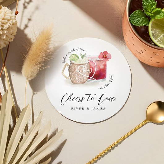 Liebe Cocktail Drinks Hochzeiten Runder Pappuntersetzer