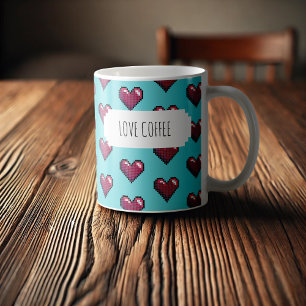 Liebe Coffee Fun Red Pixel Art Herz Muster Kaffeetasse