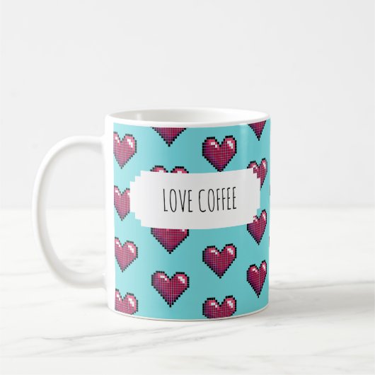 Liebe Coffee Fun Red Pixel Art Herz Muster Kaffeetasse (Links)