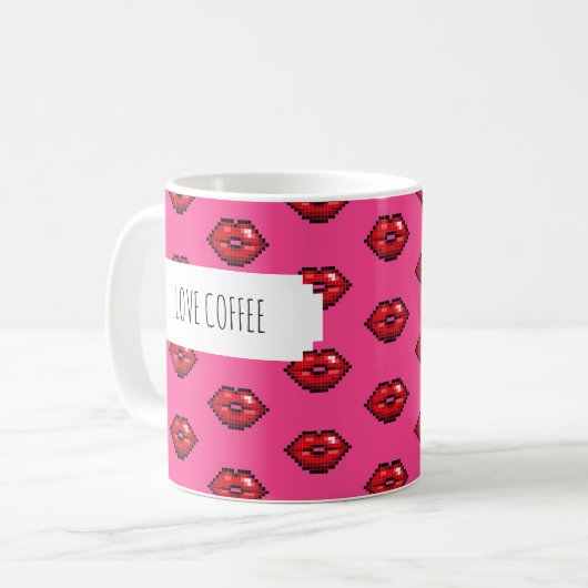 Liebe Coffee Red Lips Valentines Kisses Pattern Kaffeetasse (Vorderseite Links)