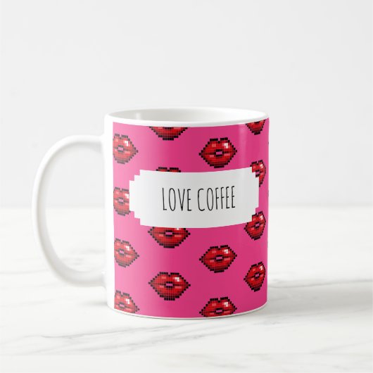 Liebe Coffee Red Lips Valentines Kisses Pattern Kaffeetasse (Links)