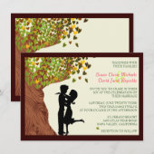 Liebe Couple Falling Hearts Eichenbaum Hochzeit Ei Einladung (Vorne/Hinten)