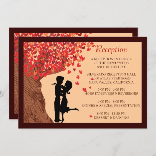 Liebe Couple Falling Hearts Oak Tree Empfang Card Einladung (Vorne/Hinten)