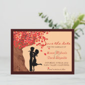 Liebe Couple Falling Hearts Oak Tree Save the Date (Stehend Vorderseite)