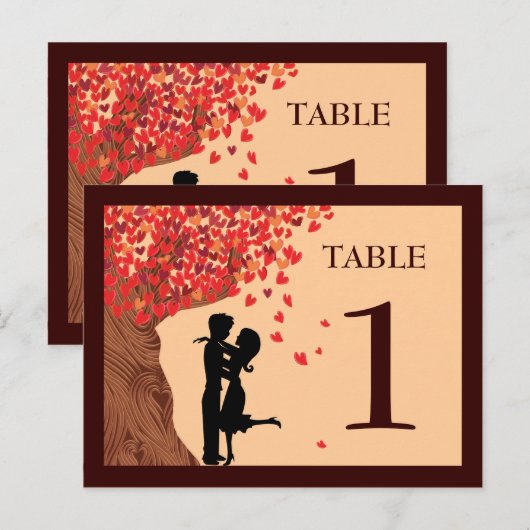 Liebe Couple Falling Hearts Oak Tree Tischnummer (Vorne/Hinten)