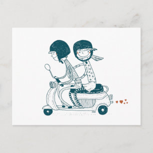 Liebe Couple on Zeichnend Postkarte
