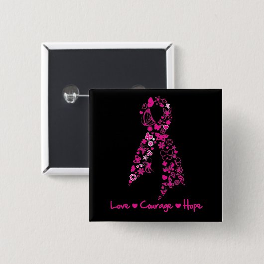 Liebe Courage Hope Butterfly - Brustkrebs Button (Vorne & Hinten)