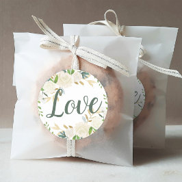 Liebe Cream Gold Blumengrün Hochzeit Runder Aufkleber