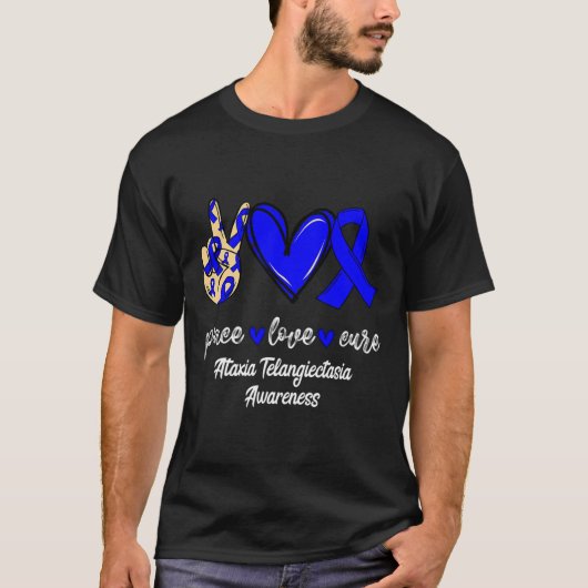 Liebe Cure Ataxia Telangiectasia Blue Ribbon Aware T-Shirt (Vorderseite)