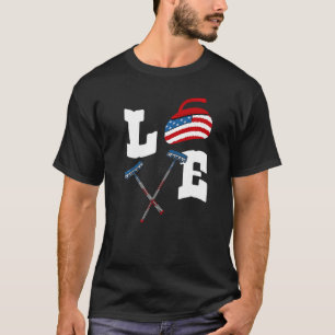Liebe Curling Rock Broom American Flag USA Winter T-Shirt