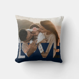 Liebe Custom Family Foto Dunkelblau Kissen