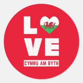 Liebe Cymru Am Byth Wales Flag Welsh Roots Vintag Runder Aufkleber