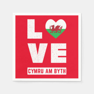 Liebe Cymru Am Byth Wales Flag Welsh Roots Vintag Serviette