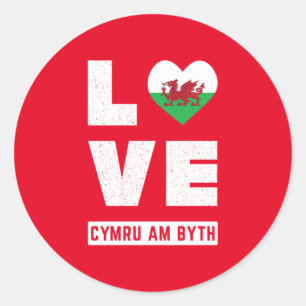 Liebe Cymru Am Byth Wales-Flagge Walisische Wurzel Runder Aufkleber