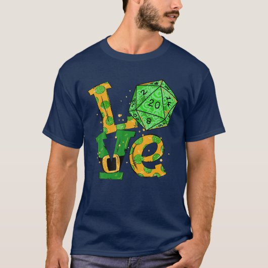 Liebe D20 Dice Funny Gamers St Patrick's Day T-Shirt (Vorderseite)