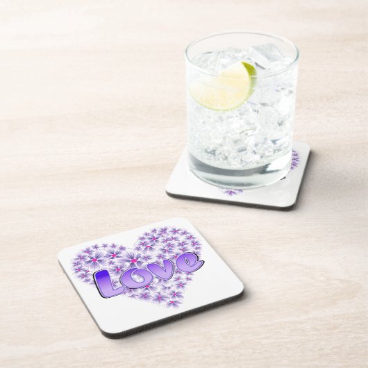 Liebe Daisy Heart Lila Getränkeuntersetzer (Rechte Seite)